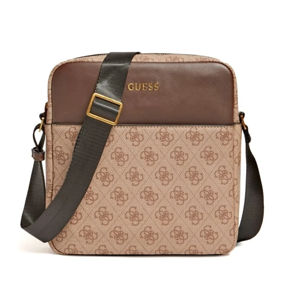 New GUESS Vezzola Flat Crossbody Top Zip Bag Brown
